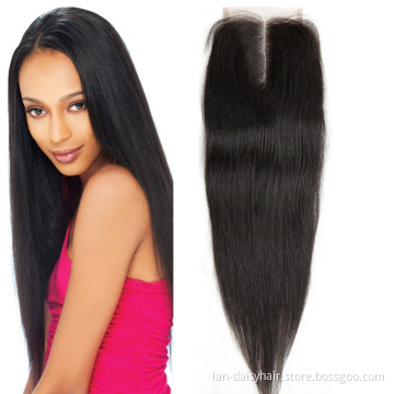 Lan-Daisy India Straight Hair 4 *4 LaceClosure Pre Plucked With Baby Hair Natural Hairline India Remy Human Hair Natural Color